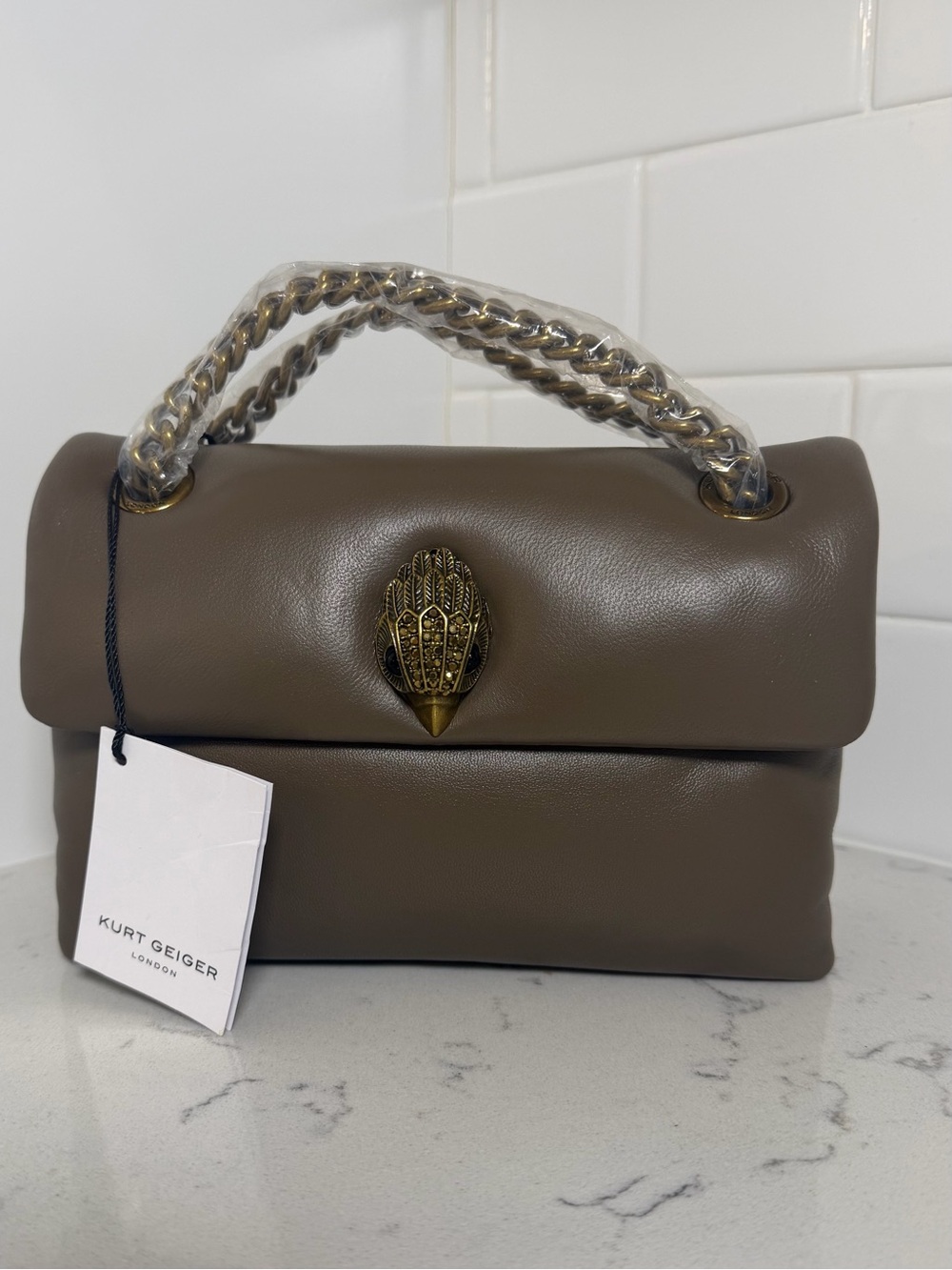 Kurt Geiger Mini Kew Leather Shoulder Crossbody Bag Taupe NWT.